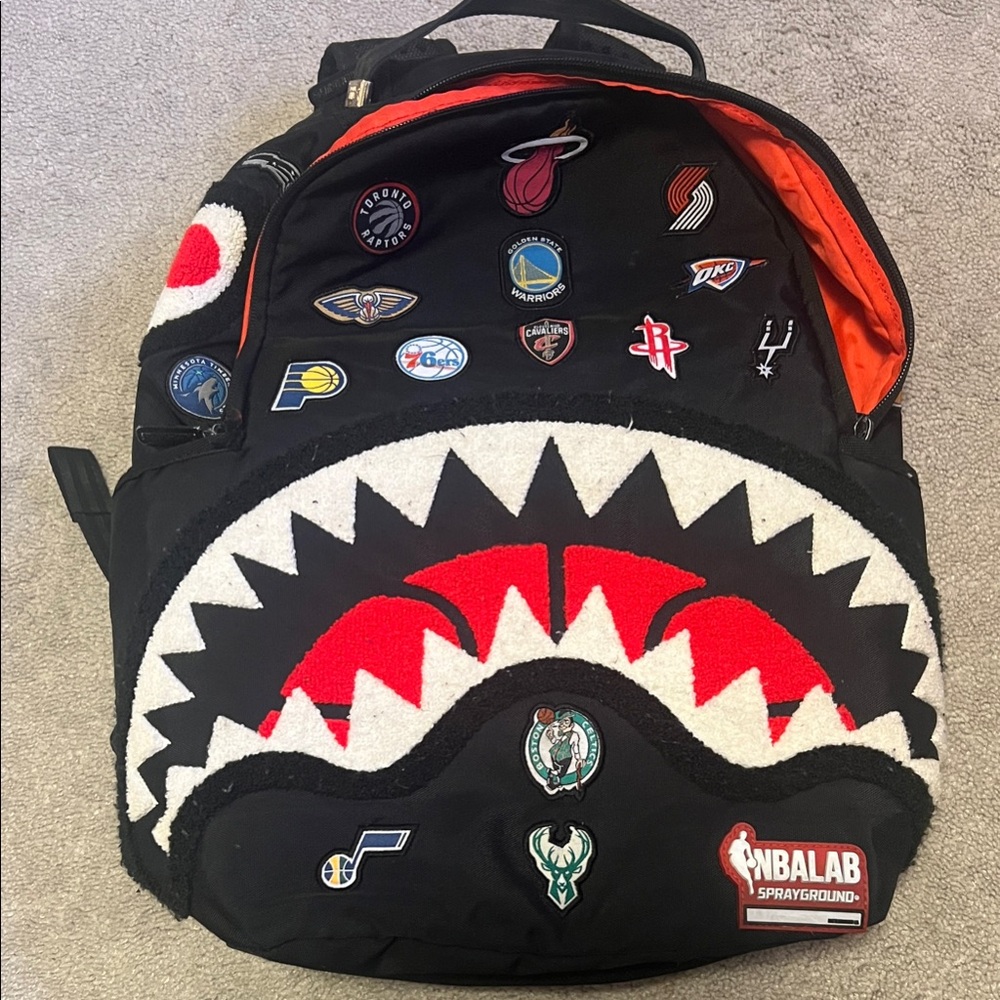 Sprayground Black and Red Limited Edition Backpack NBA basketball logos